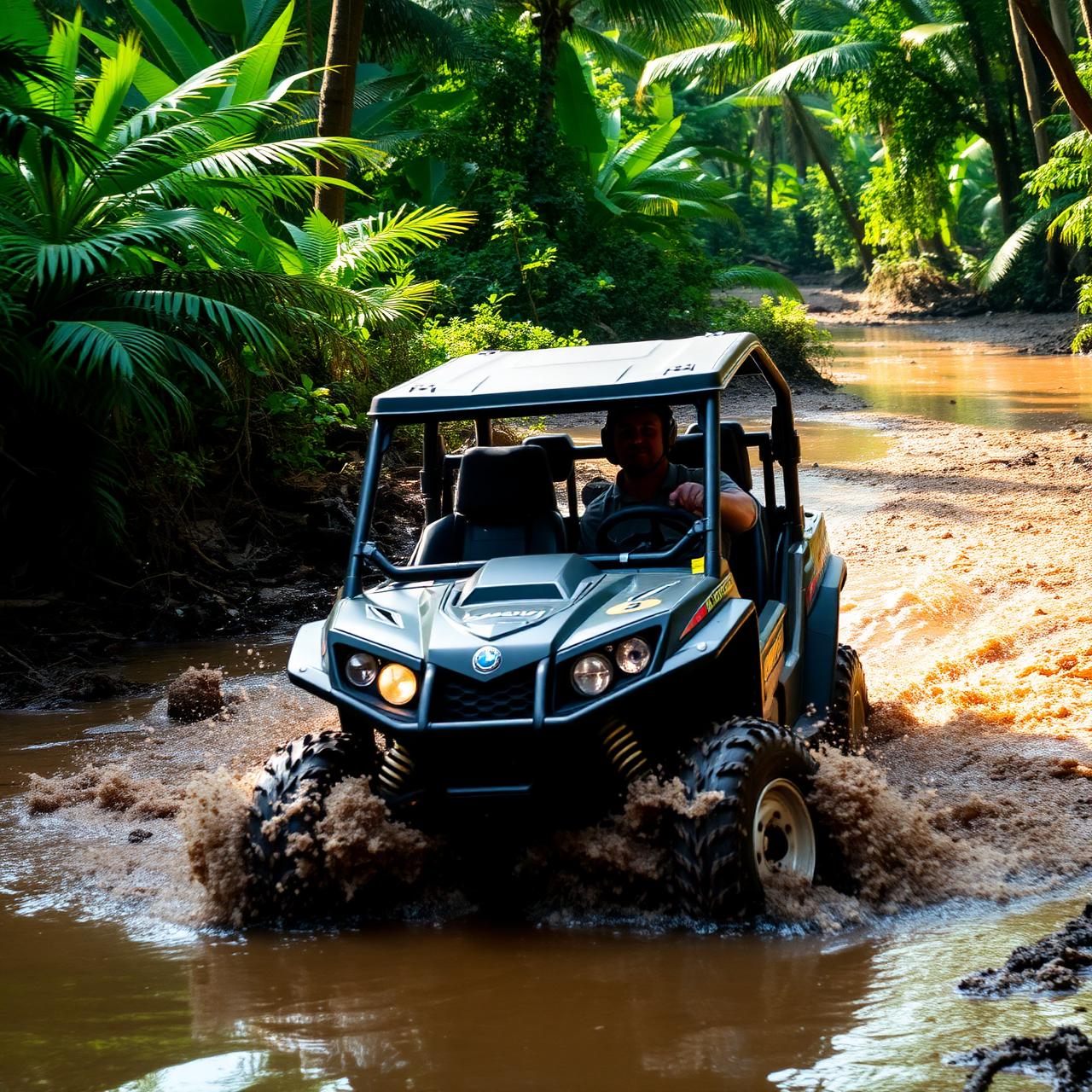 UTV in muddy river